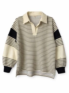 Jodifl NWOT Rugby Striped Polo Cream & Black- M